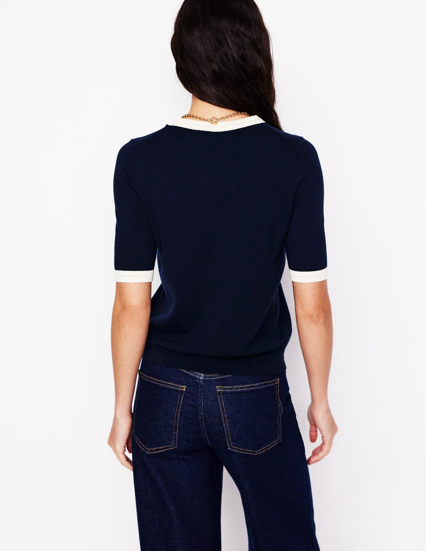 Boden Emilia Cotton Crew T-shirt - Navy, Warm Ivory