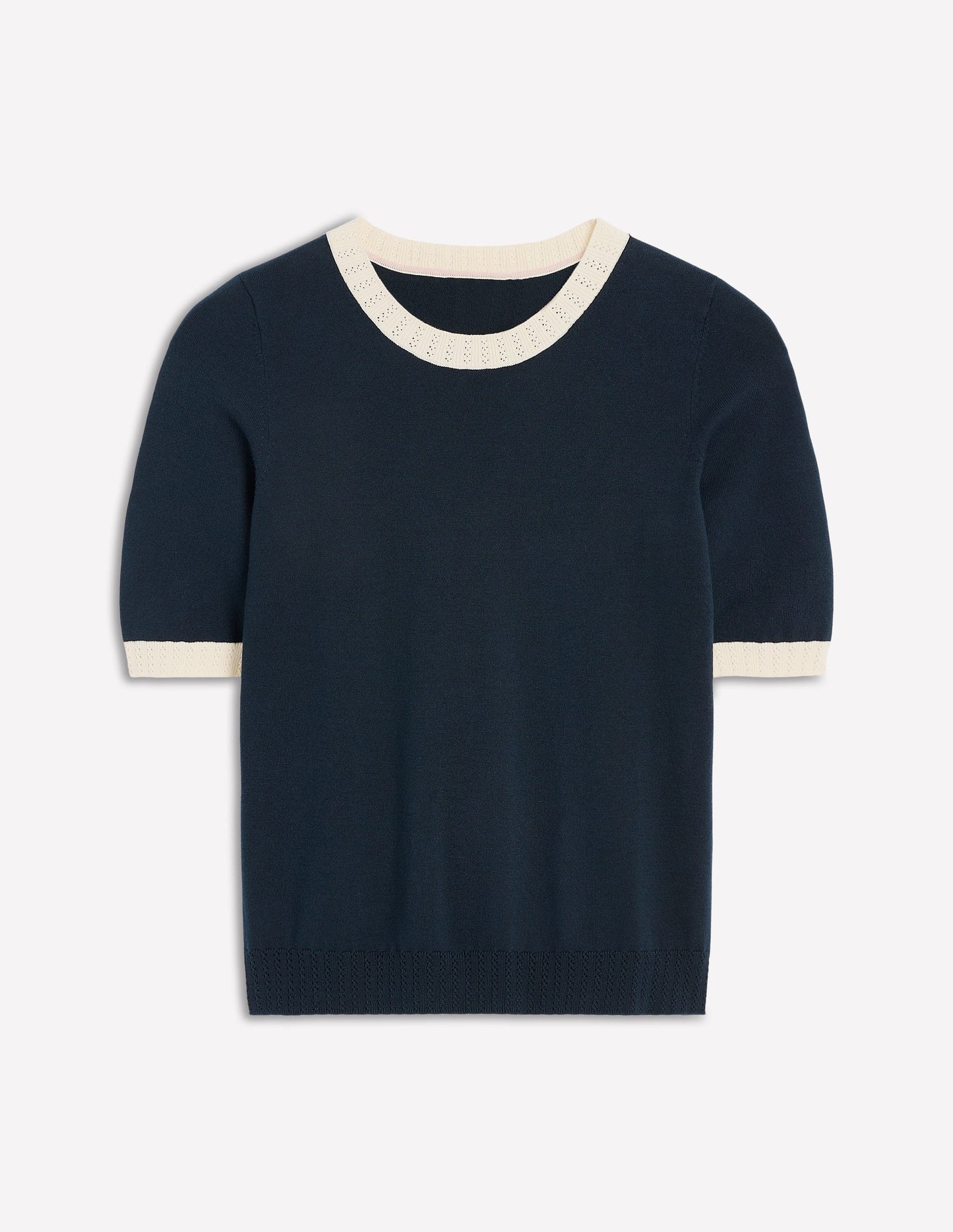 Boden Emilia Cotton Crew T-shirt - Navy, Warm Ivory
