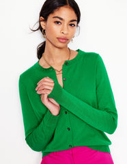 Boden Emilia Cotton Crew Cardigan - Rich Emerald