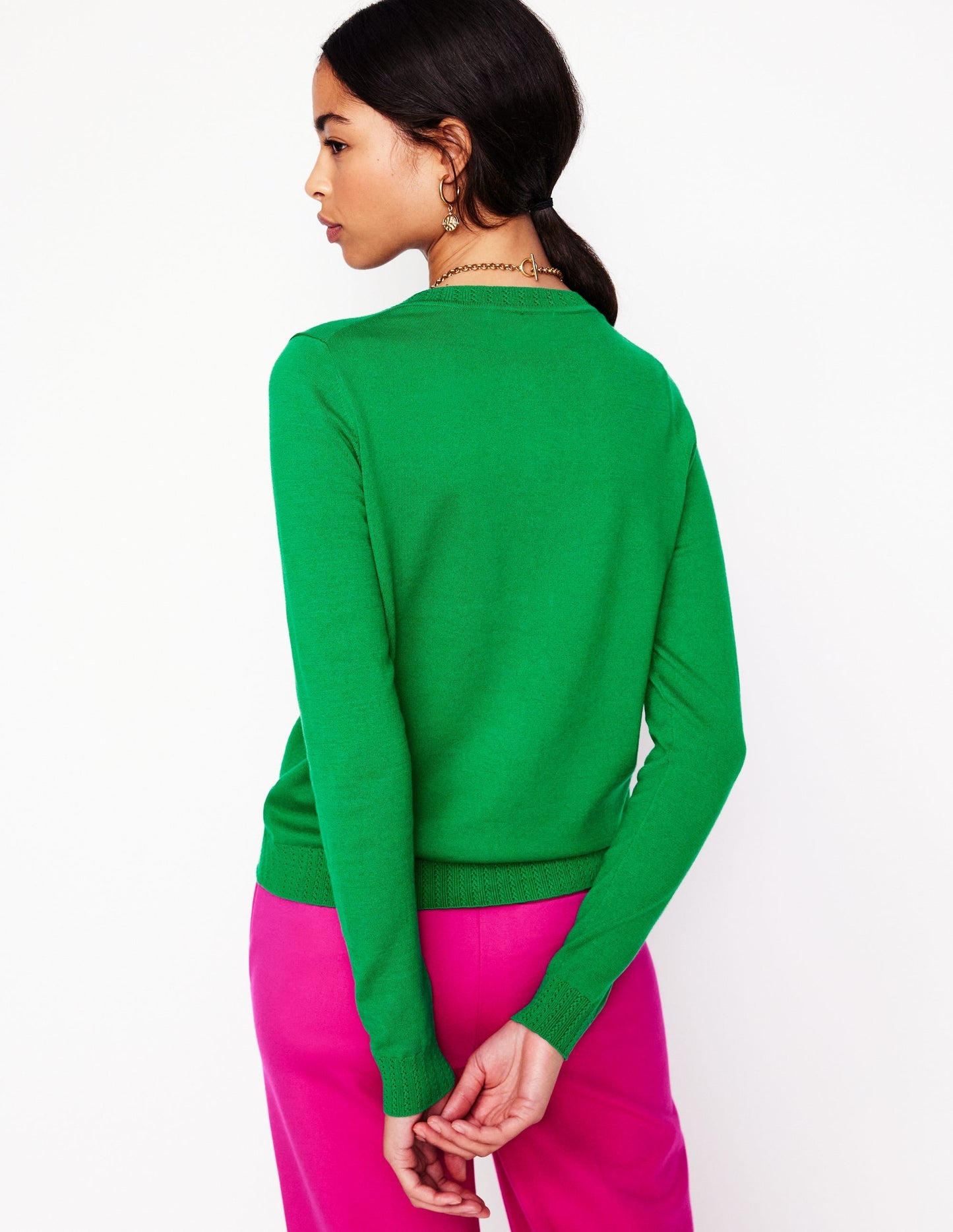 Boden Emilia Cotton Crew Cardigan - Rich Emerald