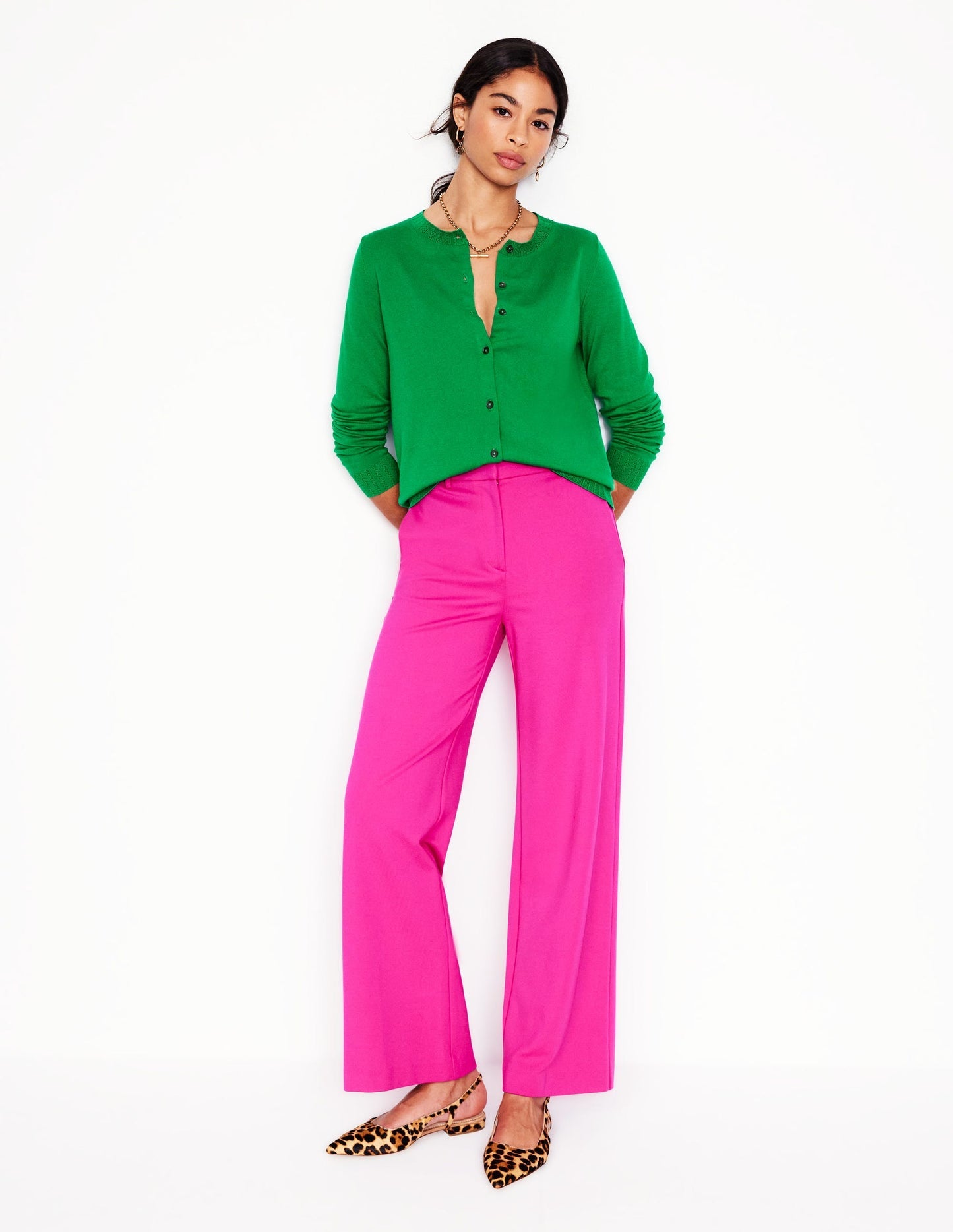 Boden Emilia Cotton Crew Cardigan - Rich Emerald
