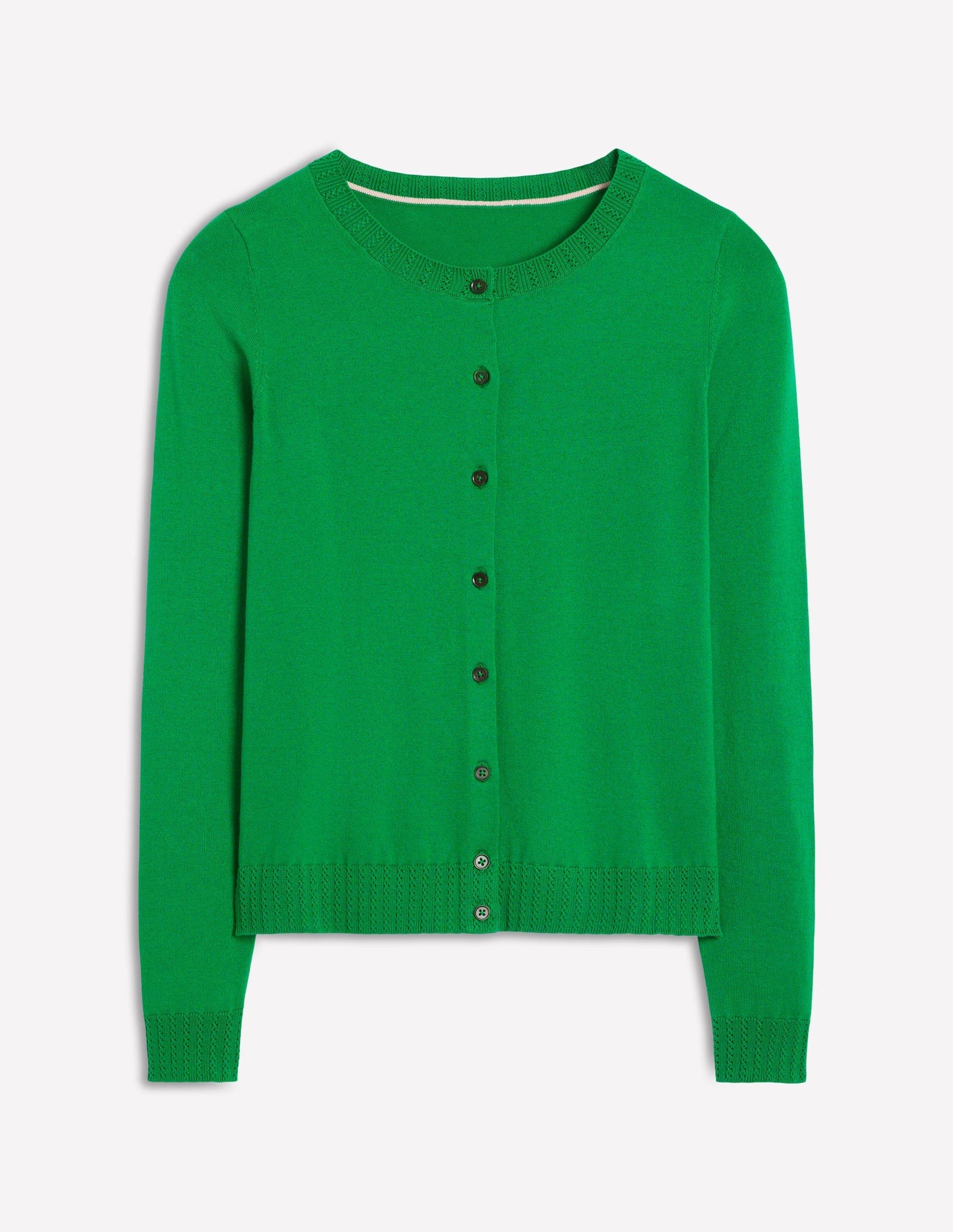 Boden Emilia Cotton Crew Cardigan - Rich Emerald