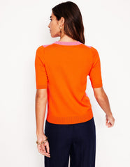 Boden Emilia Cotton Crew T-shirt - Pink Rose / Firecracker Red