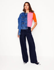 Boden Emilia Cotton Crew T-shirt - Pink Rose / Firecracker Red