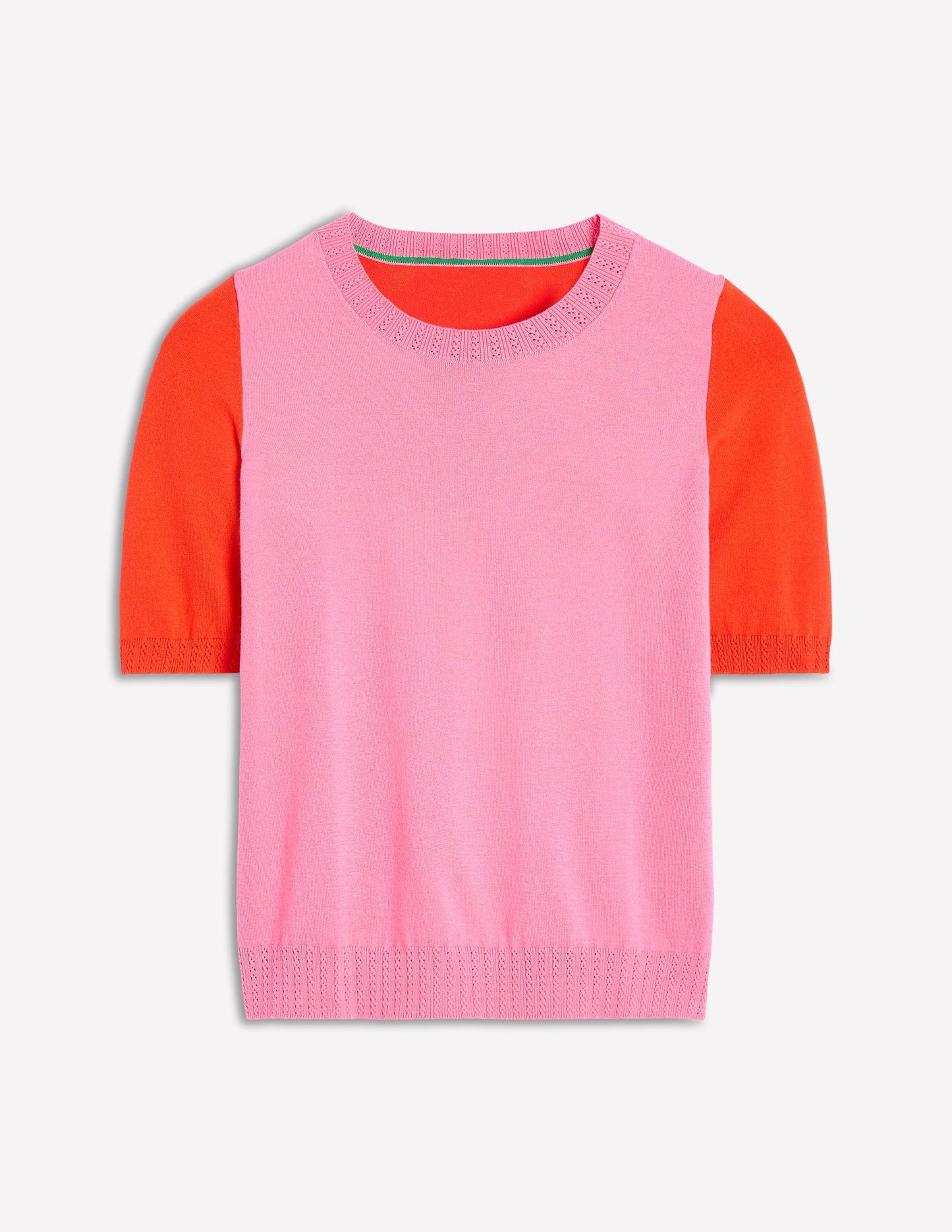 Boden Emilia Cotton Crew T-shirt - Pink Rose / Firecracker Red