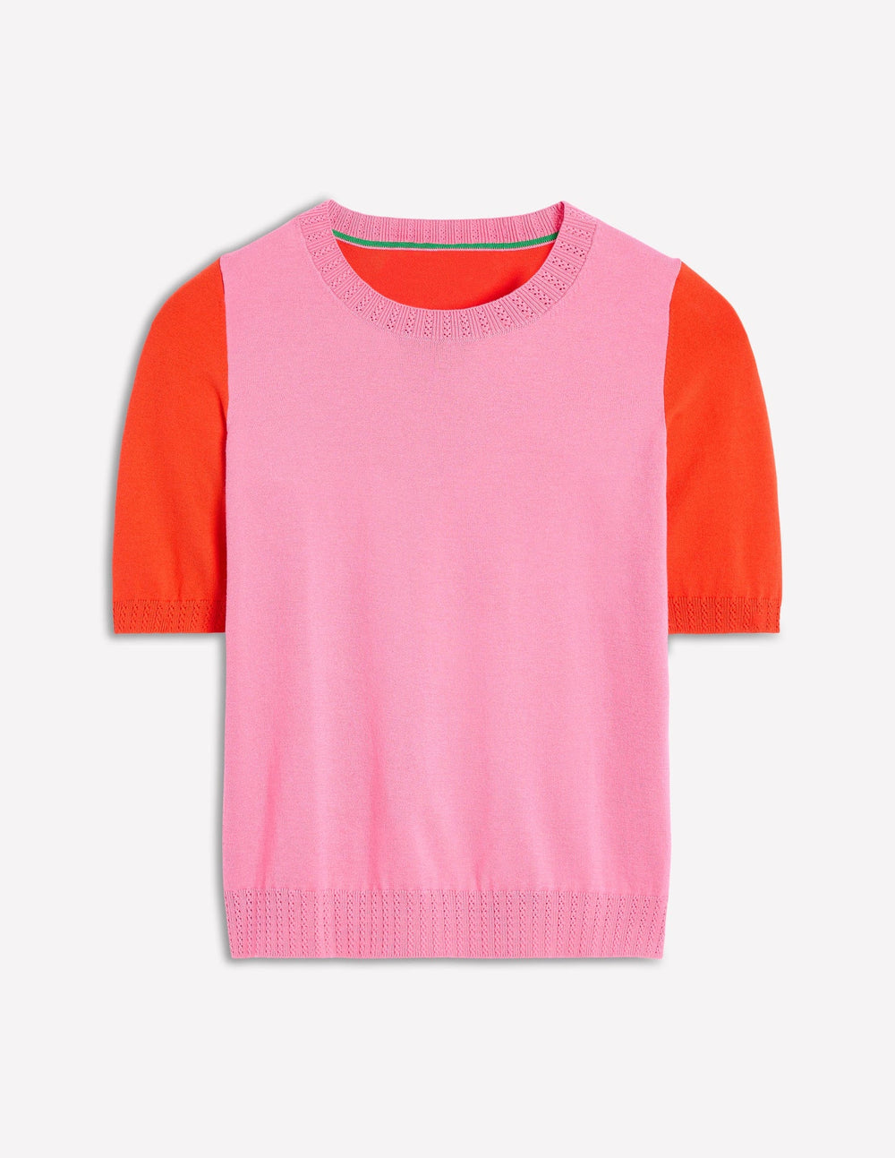 Boden Emilia Cotton Crew T-shirt - Pink Rose / Firecracker Red