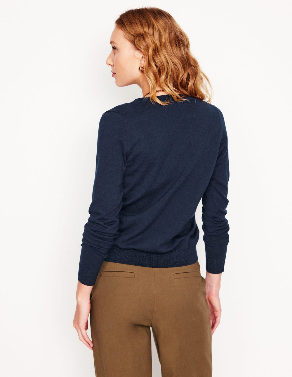 Boden Emilia Cotton V Neck Sweater - Navy