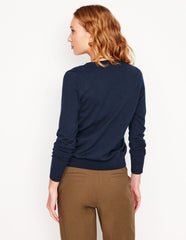 Boden Emilia Cotton V Neck Sweater - Navy