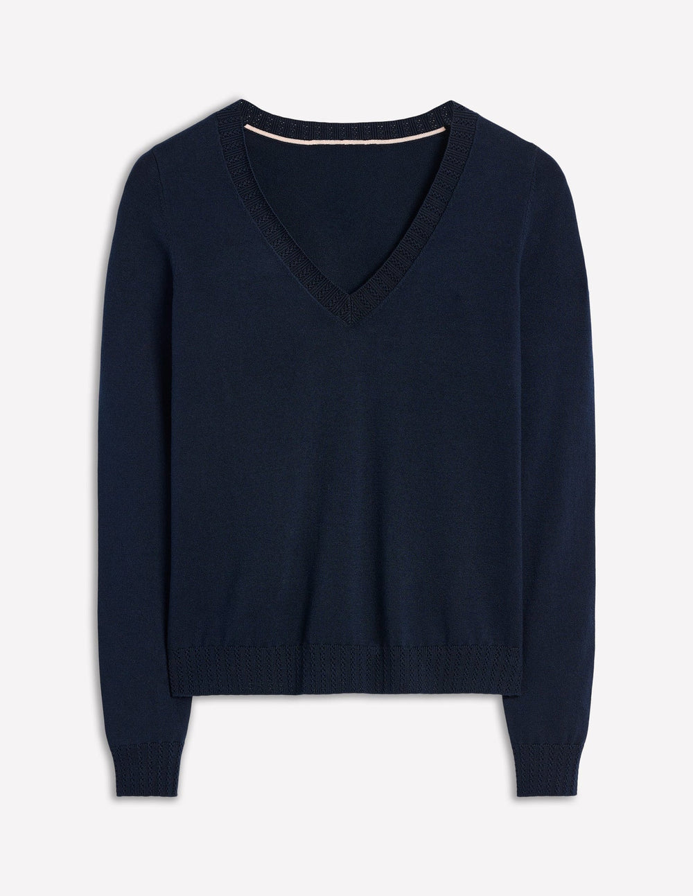 Boden Emilia Cotton V Neck Sweater - Navy