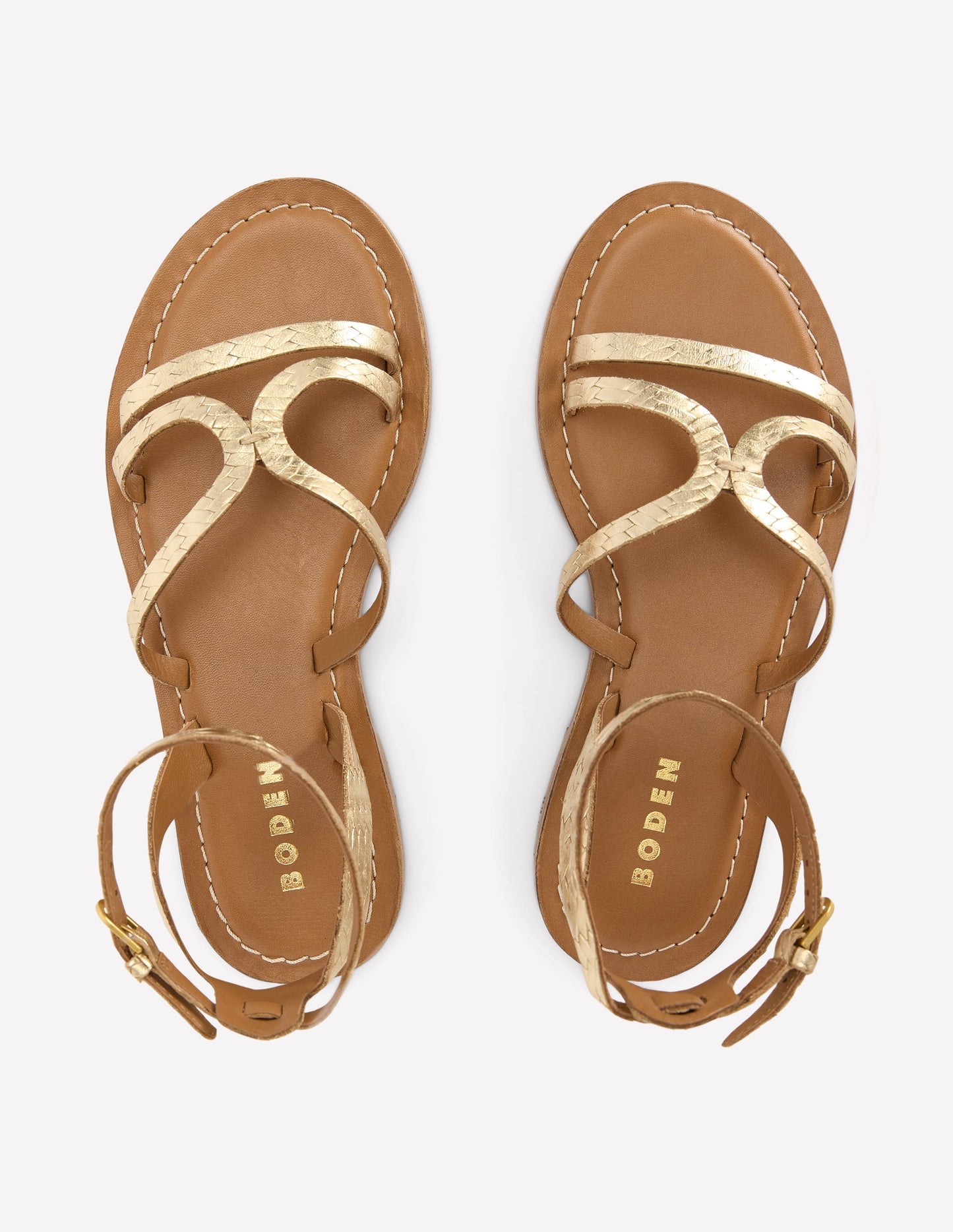 Boden Casual Flat Sandal - Gold Woven Leather