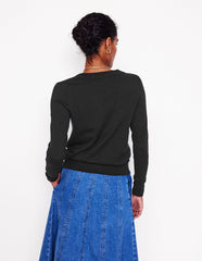 Boden Emilia Cotton V Neck Sweater - Black
