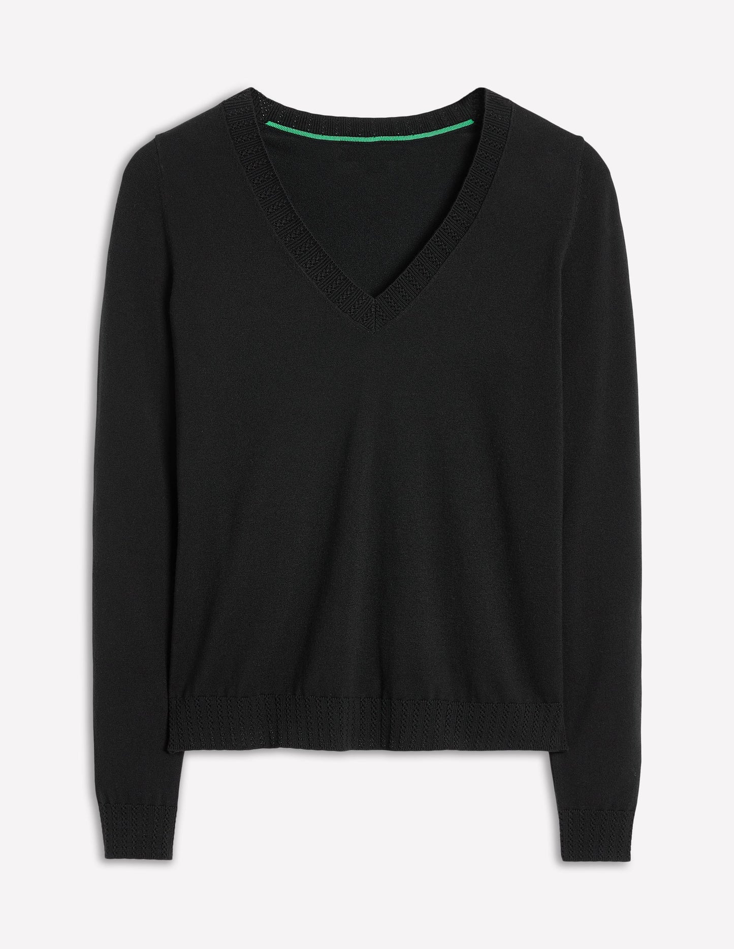 Boden Emilia Cotton V Neck Sweater - Black