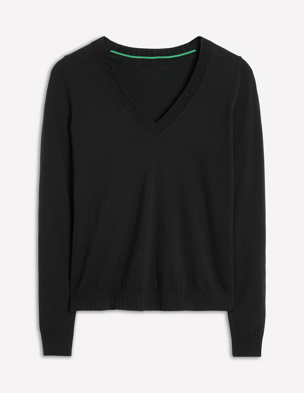 Boden Emilia Cotton V Neck Sweater - Black