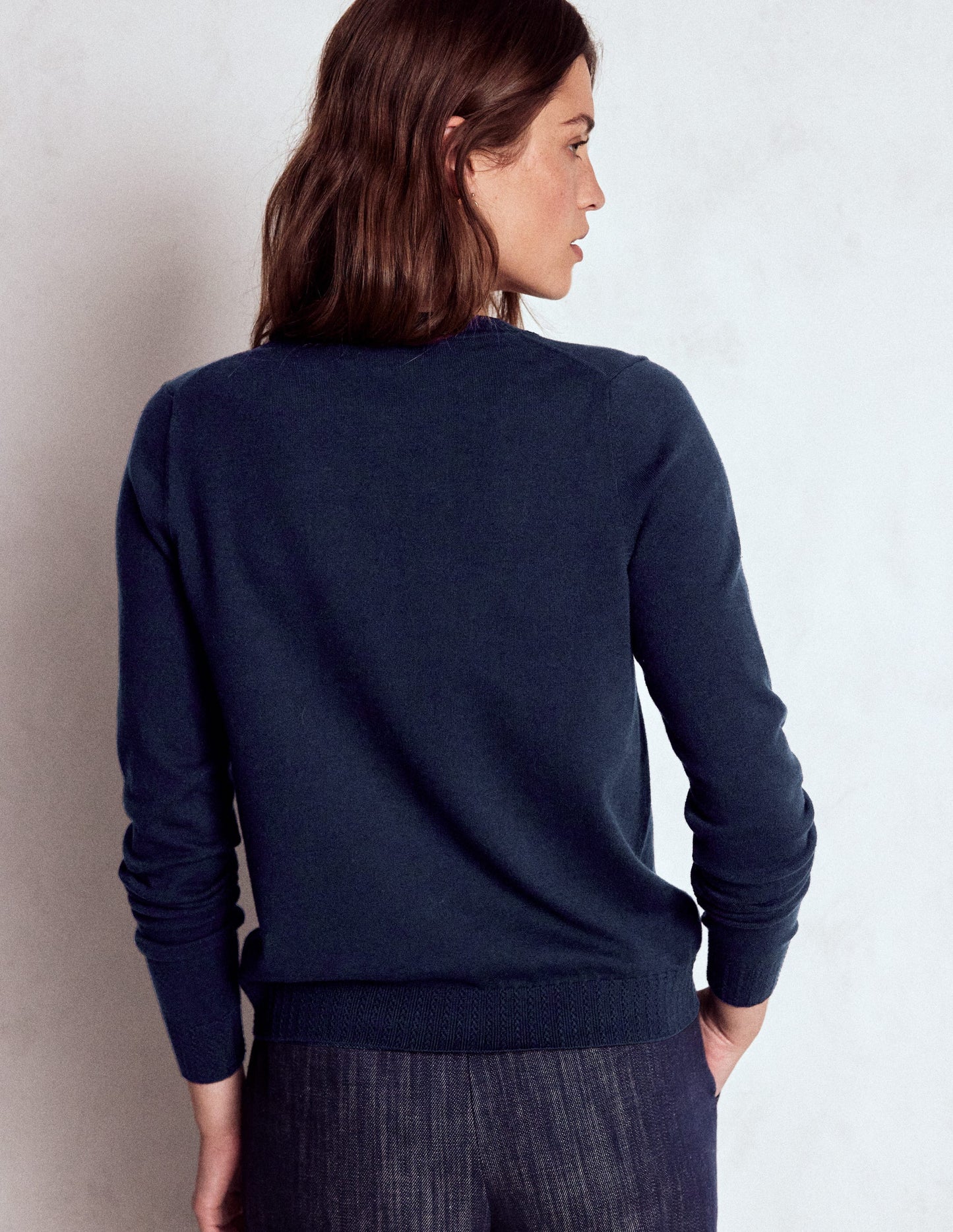 Boden Emilia Cotton Crew Cardigan - Navy