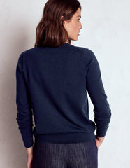Boden Emilia Cotton Crew Cardigan - Navy