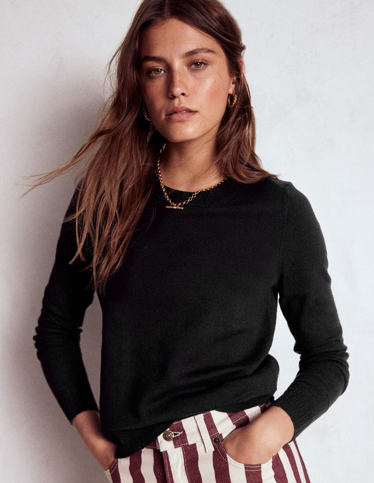 Boden Emilia Cotton Crew Sweater - Black