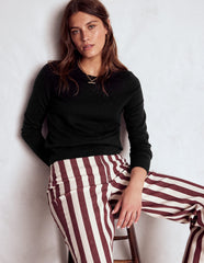 Boden Emilia Cotton Crew Sweater - Black