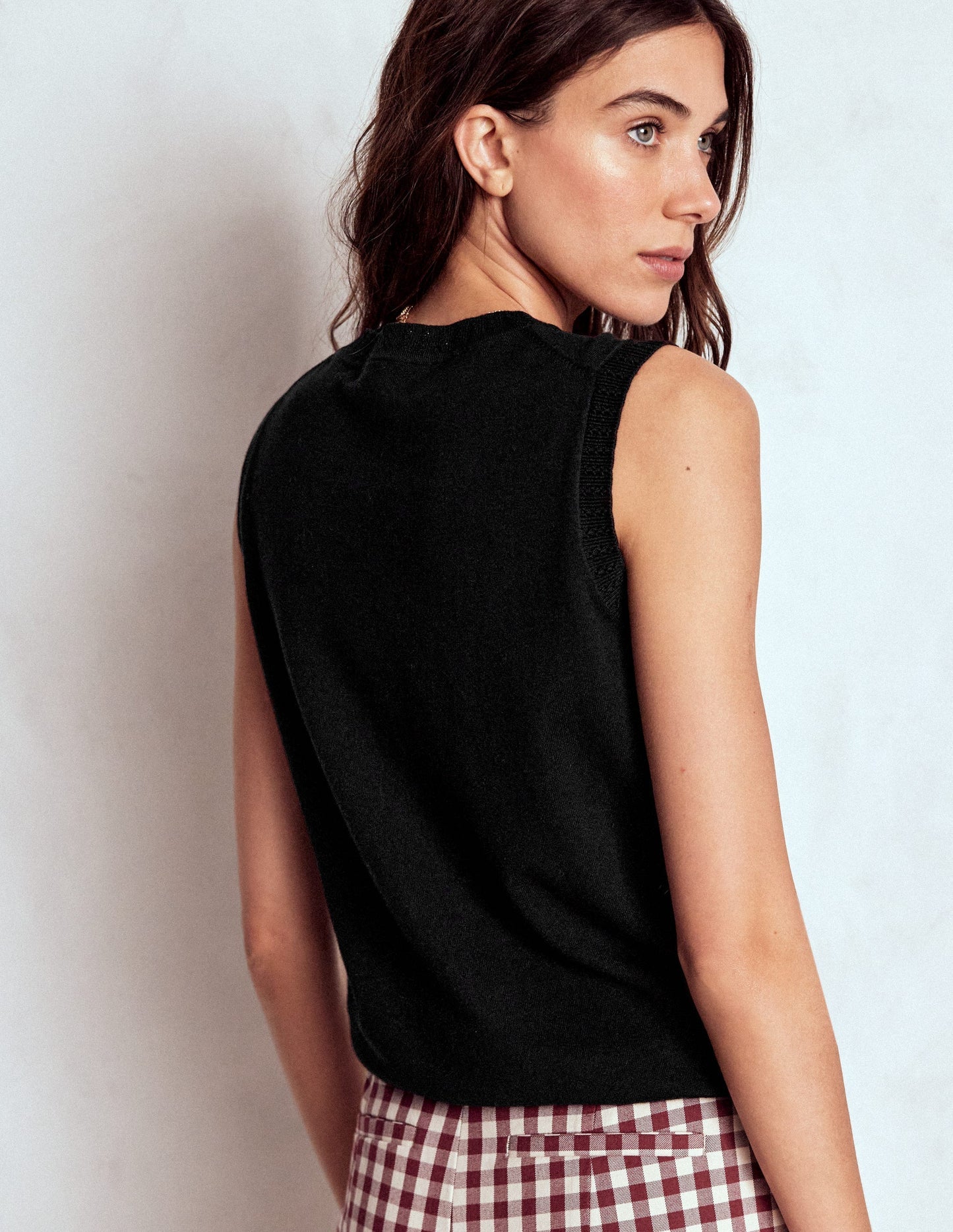 Boden Emilia Cotton Crew Neck Vest - Black