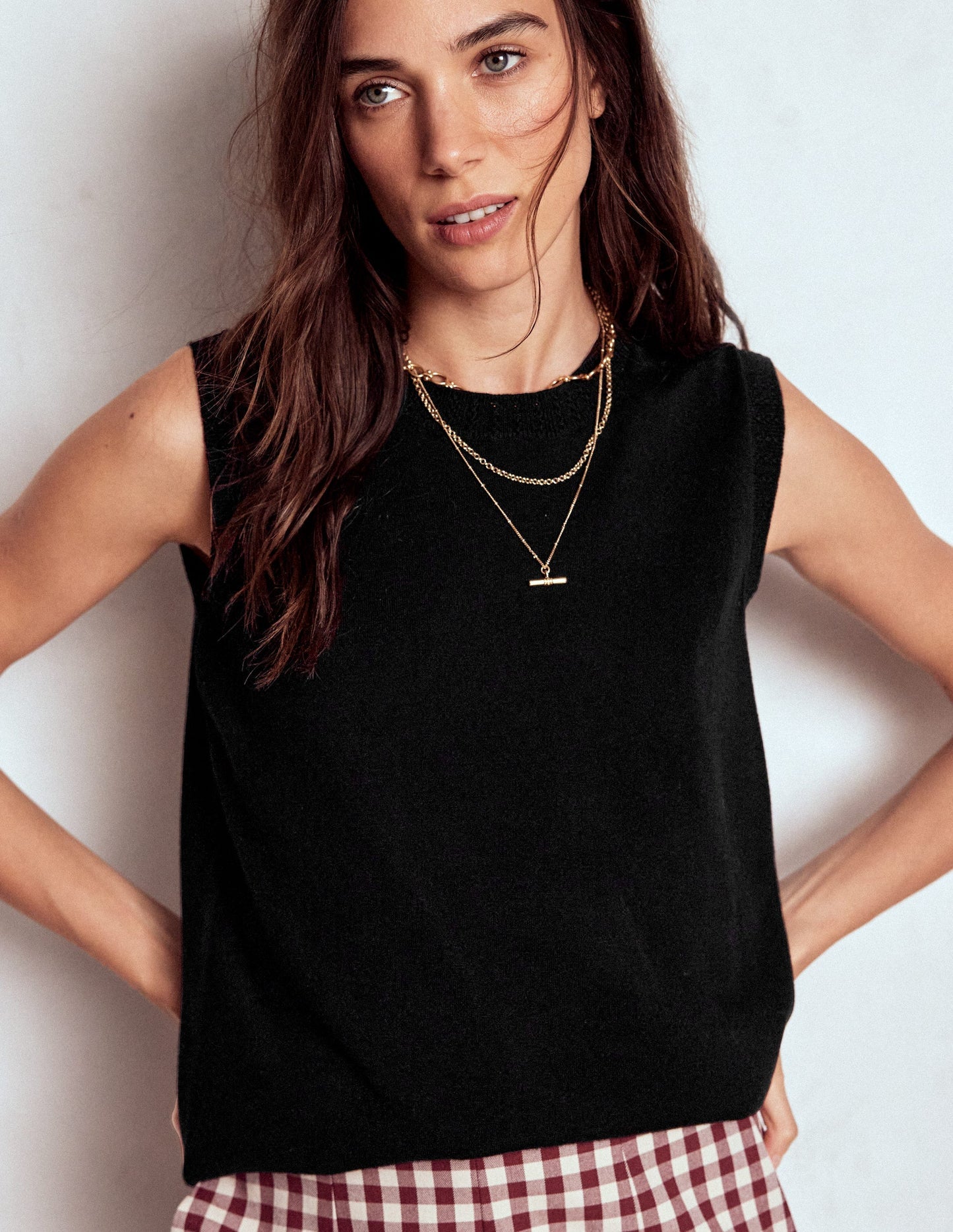 Boden Emilia Cotton Crew Neck Vest - Black