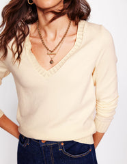 Boden Emilia Cotton V Neck Sweater - Warm Ivory