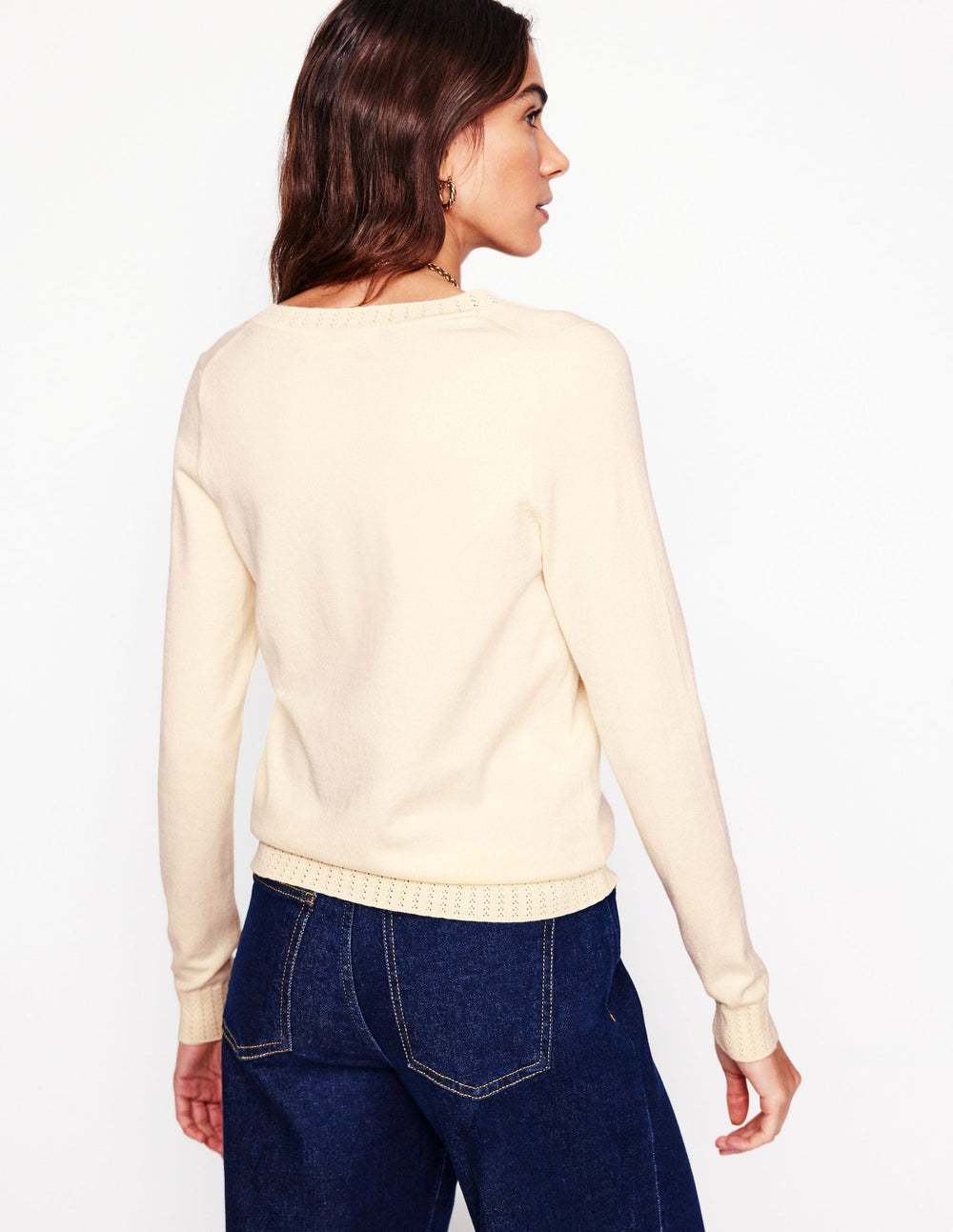 Boden Emilia Cotton V Neck Sweater - Warm Ivory