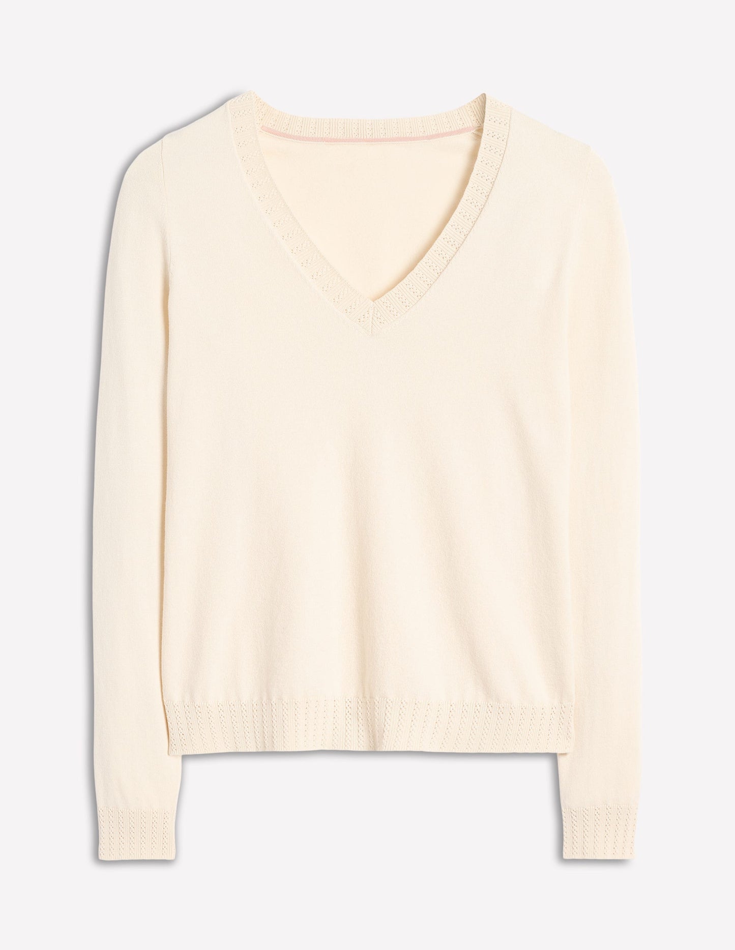 Boden Emilia Cotton V Neck Sweater - Warm Ivory
