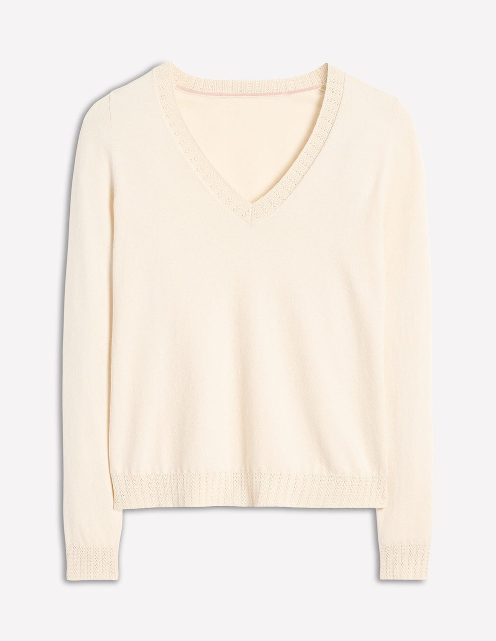 Boden Emilia Cotton V Neck Sweater - Warm Ivory