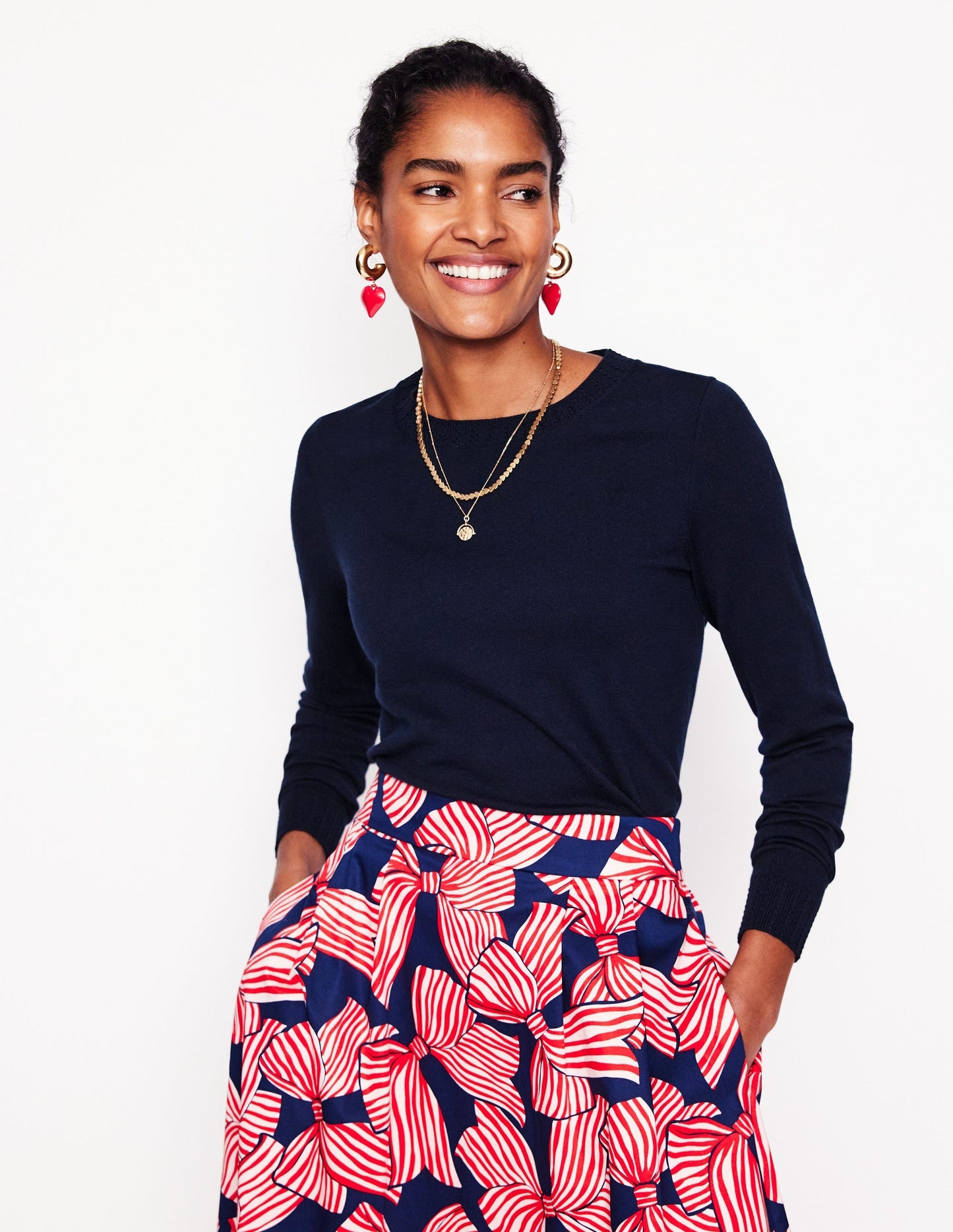 Boden Emilia Cotton Crew Sweater - Navy