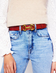 Boden Iris Snaffle - Trim Leather Belt - RED