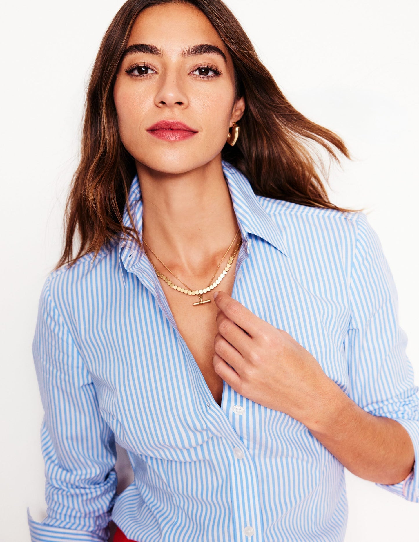 Boden Saskia Stretch Cotton Shirt - Forget Me Not, Ivory Stripe