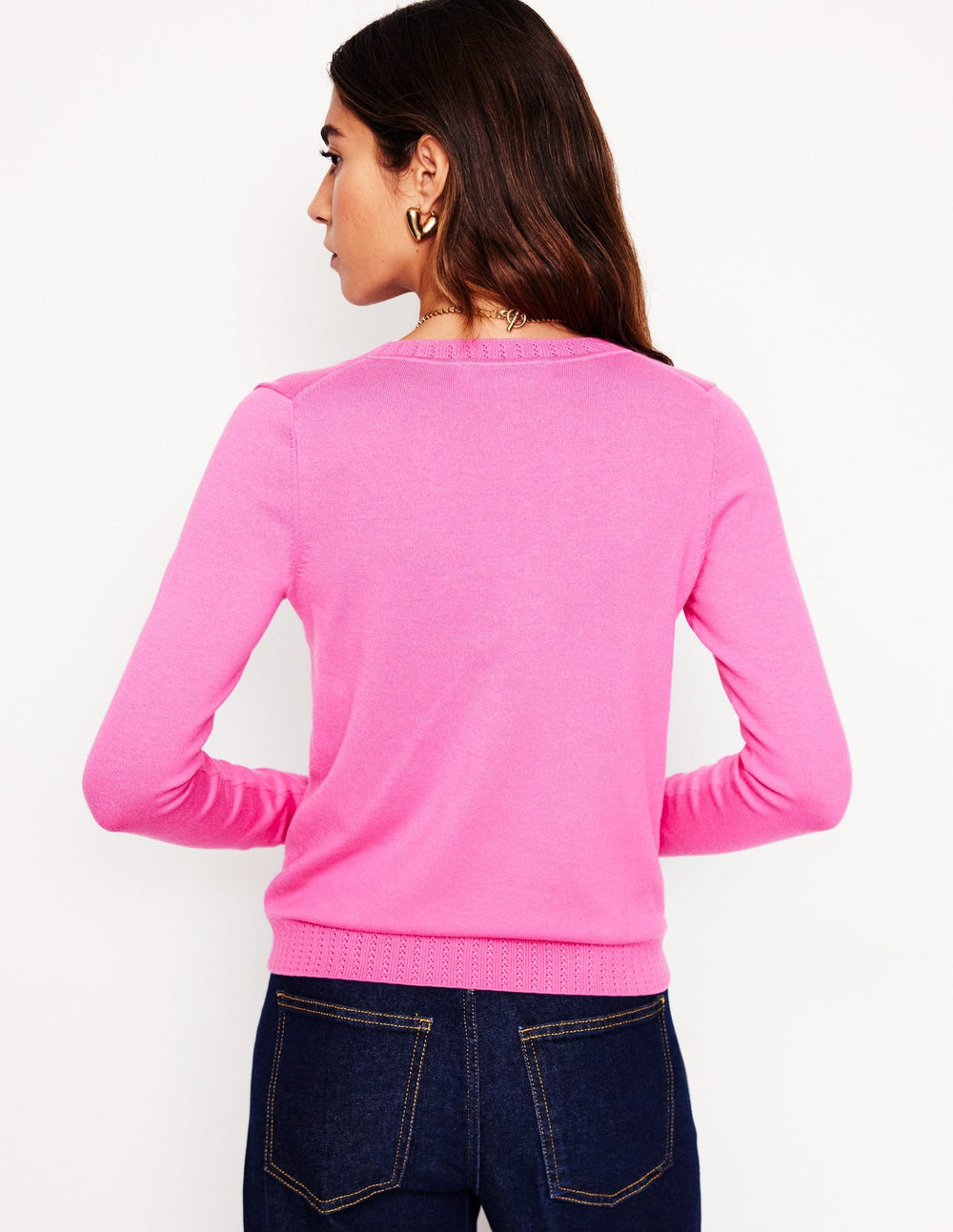 Boden Emilia Cotton V Neck Sweater - Tickled Pink