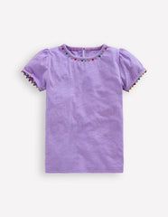 Boden Ali Puff Sleeve Pom T-shirt - Lavender Purple