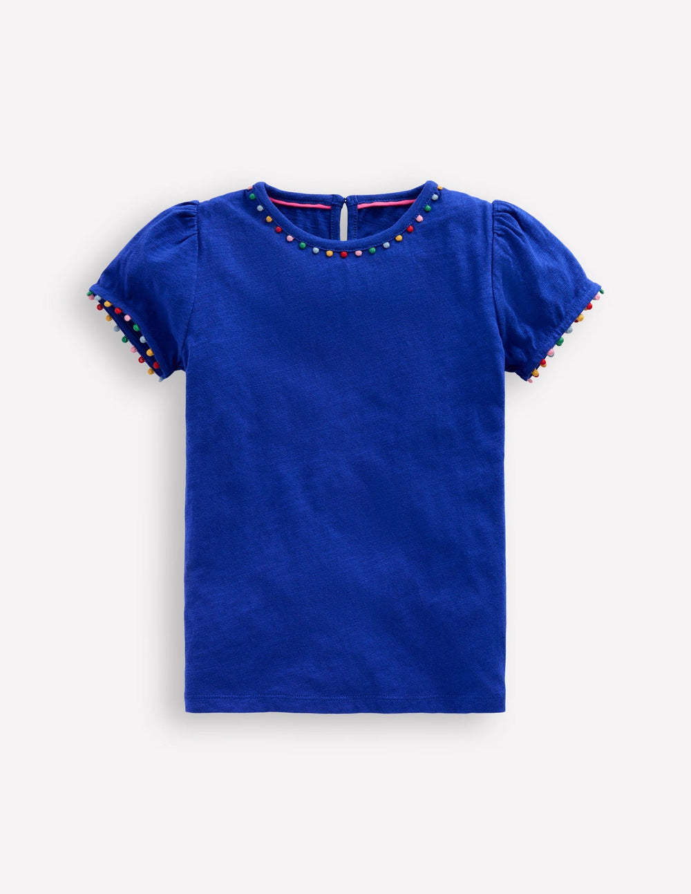 Boden Ali Puff Sleeve Pom T-shirt - Bright Blue