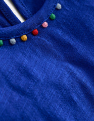 Boden Ali Puff Sleeve Pom T-shirt - Bright Blue