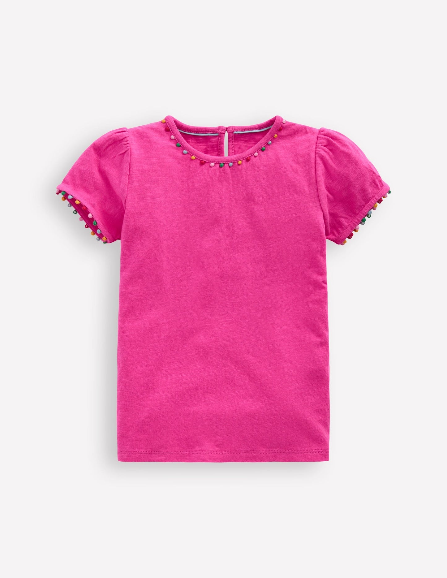 Boden Ali Puff Sleeve Pom T-shirt - Flamingo Pink
