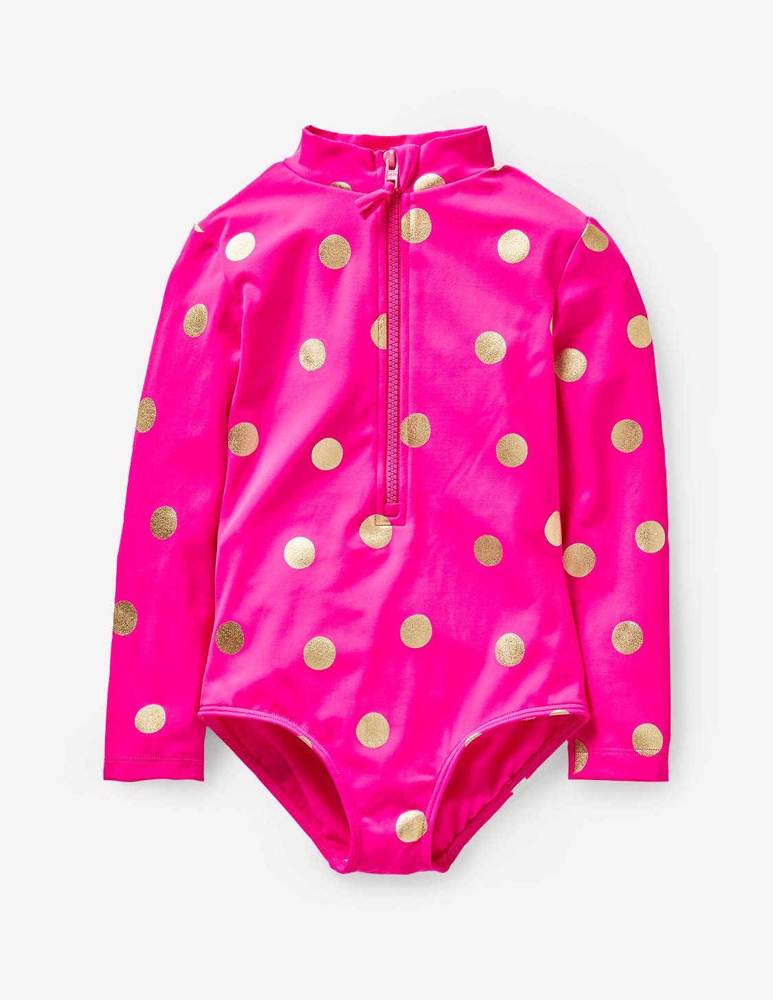 Boden Long - Sleeved Swimsuit - Fuchsia Pink, Gold Foil Spot