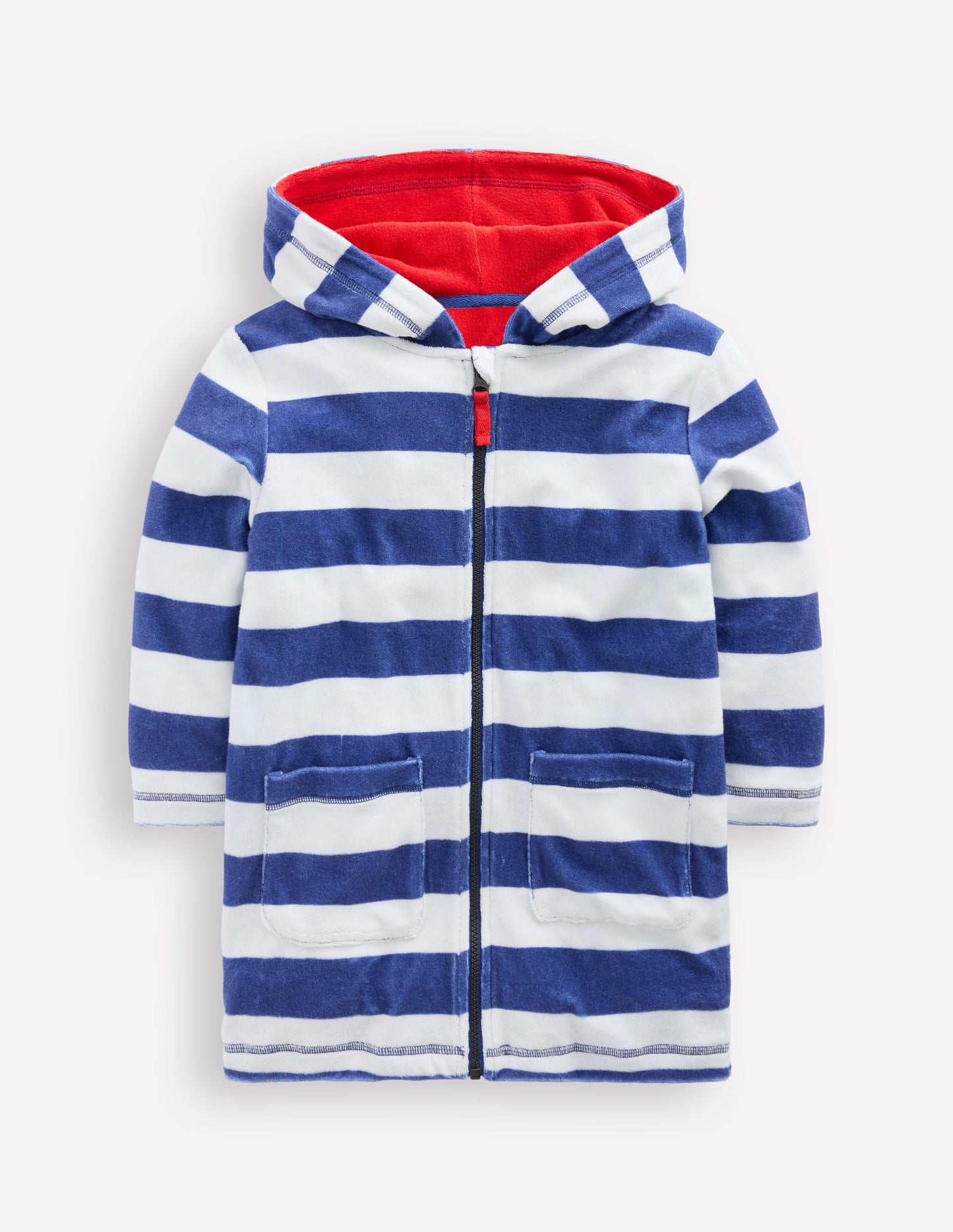Boden Towelling Zip - Up Throw - On - Sapphire Blue Stripe
