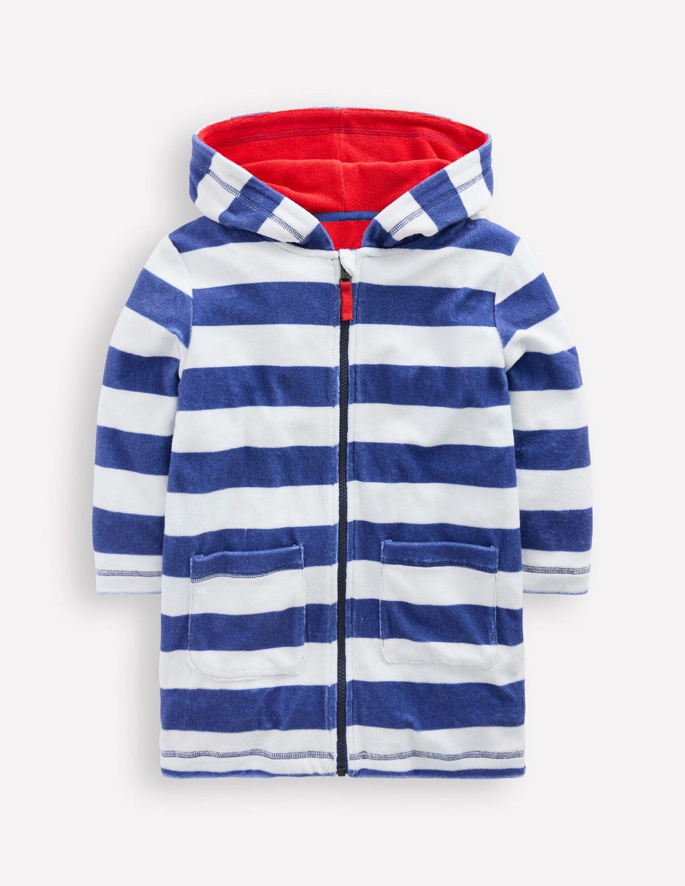 Boden Towelling Zip - Up Throw - On - Sapphire Blue Stripe