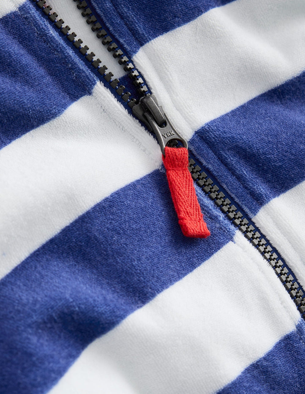 Boden Towelling Zip - Up Throw - On - Sapphire Blue Stripe