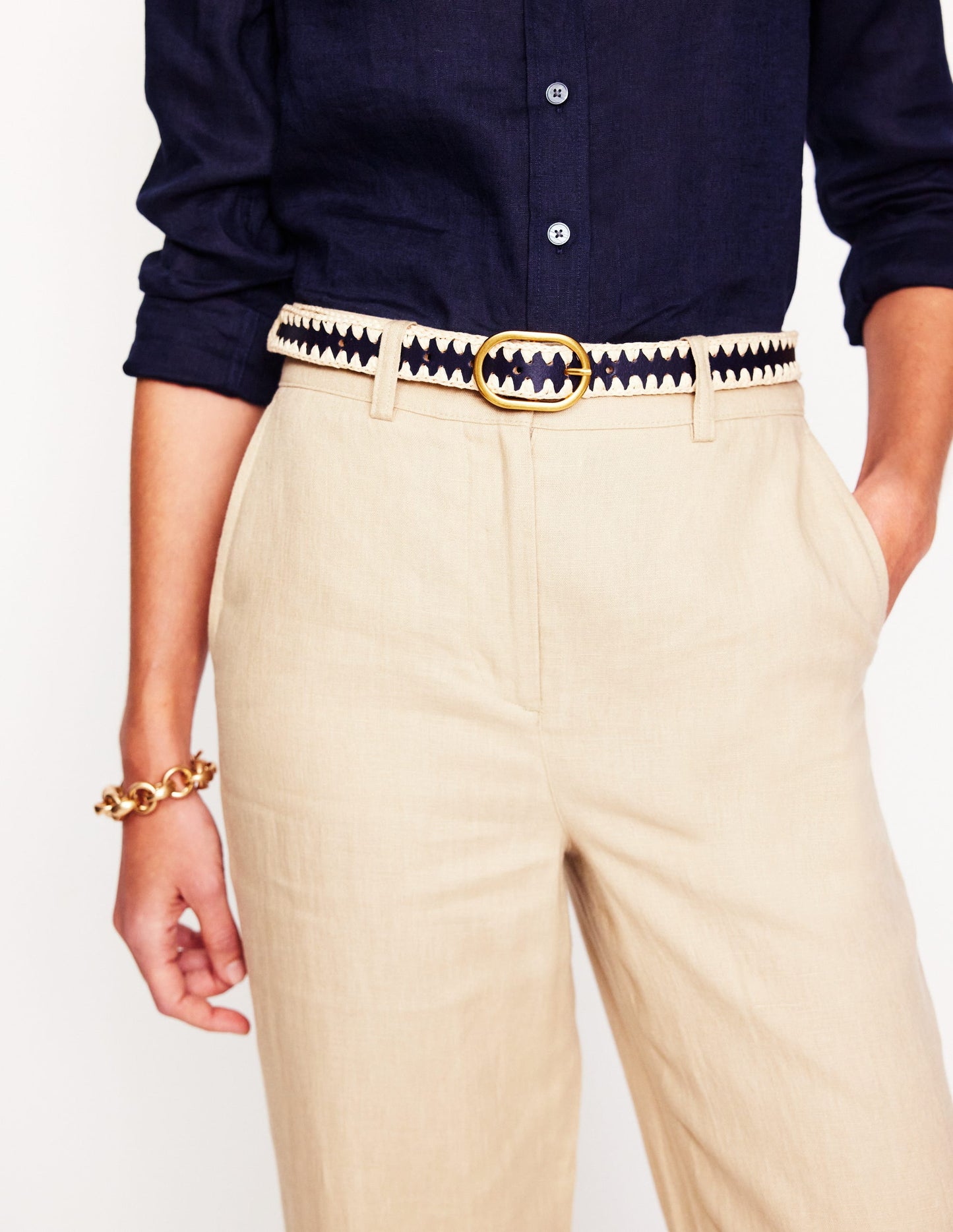 Boden Whipstitch Classic Belt - Navy/Ivory
