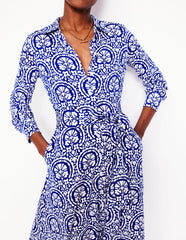 Boden Marcia Jersey Shirt Dress - Bright Blue, Elaborate Stamp