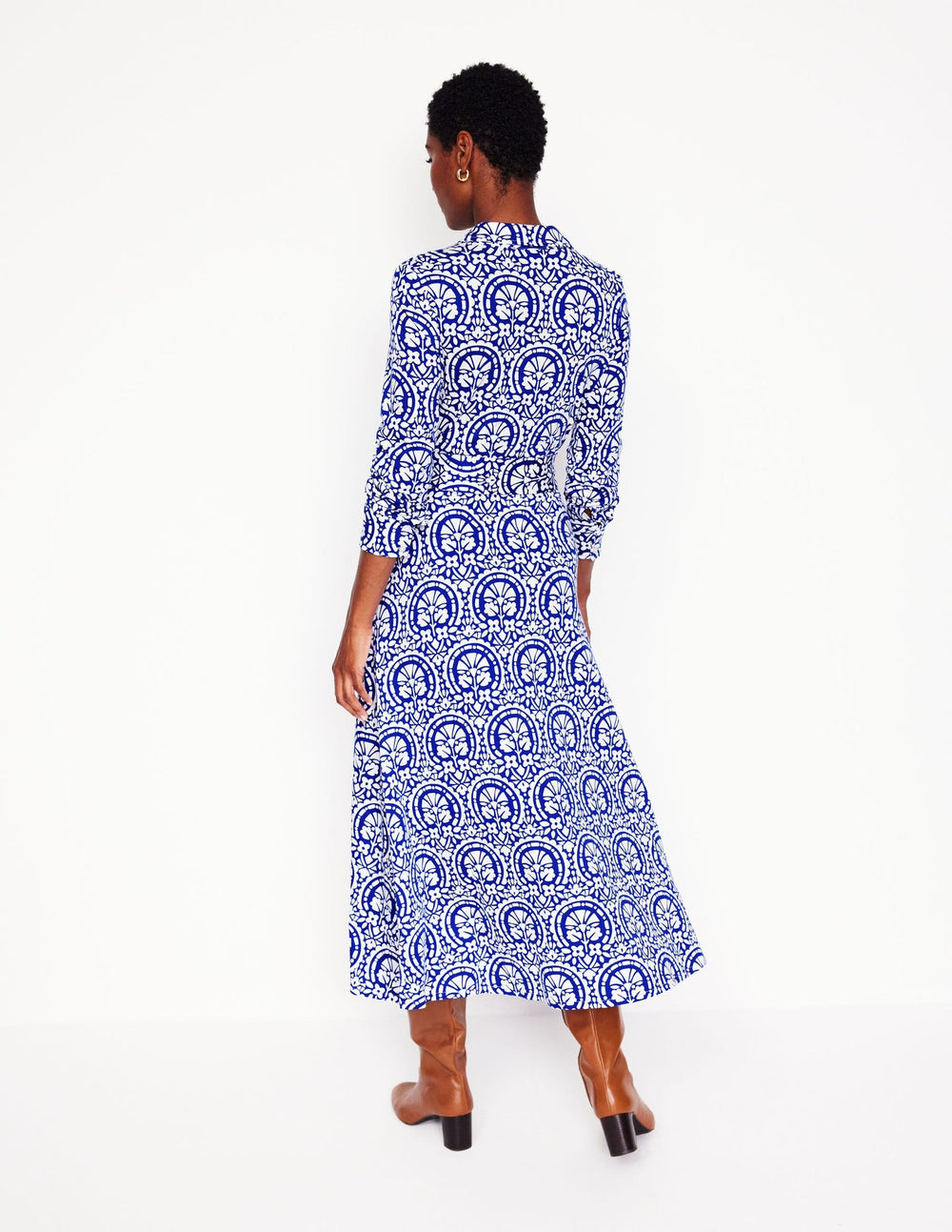 Boden Marcia Jersey Shirt Dress - Bright Blue, Elaborate Stamp