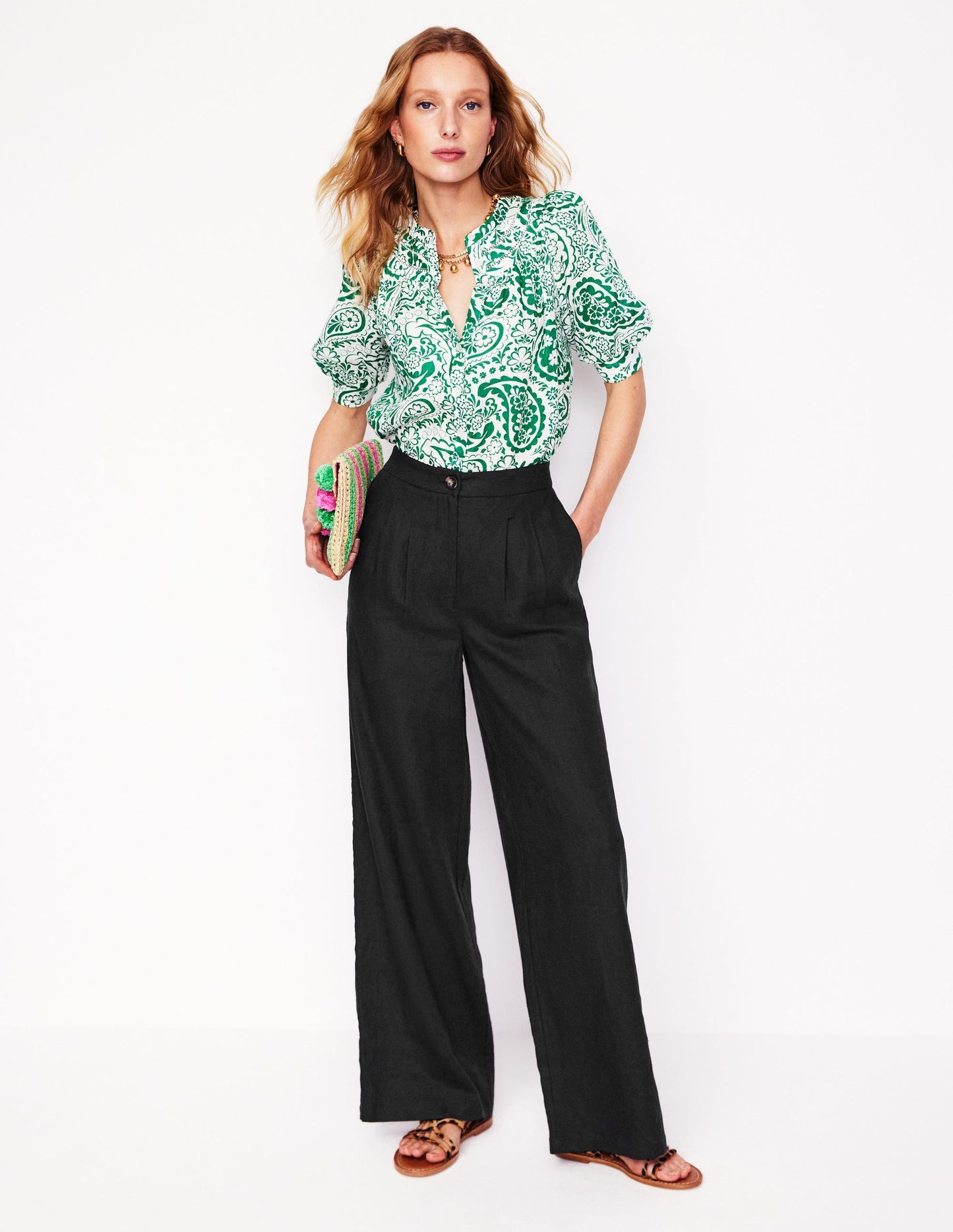 Boden Dulwich Linen Pants - Black