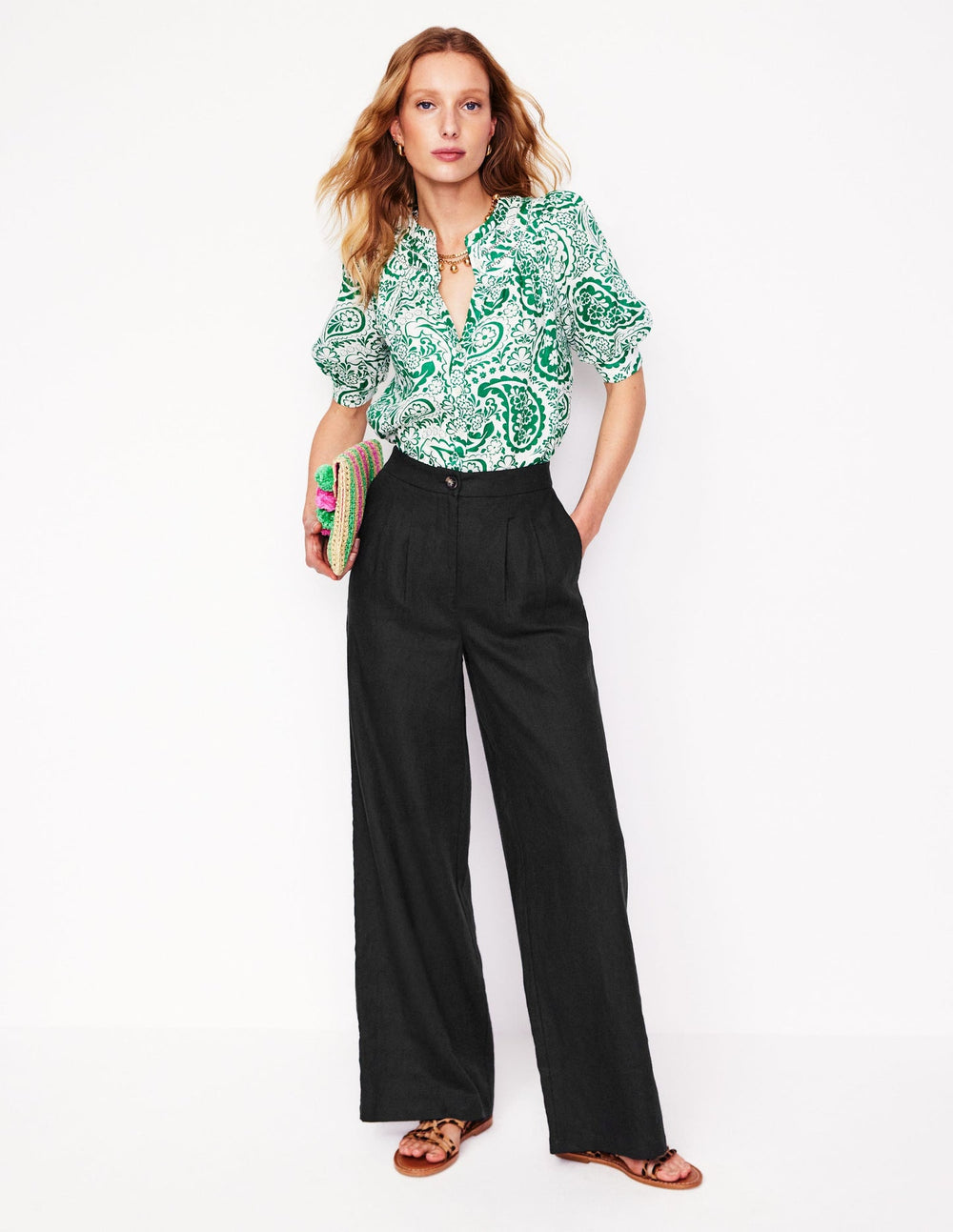 Boden Dulwich Linen Pants - Black