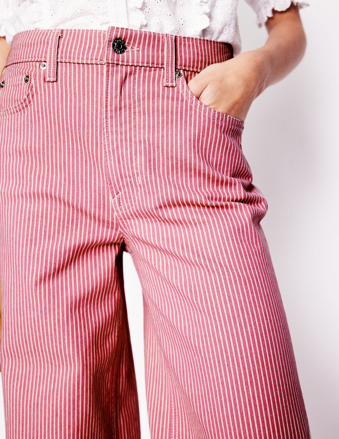 Boden High Rise Wide Leg Jeans - Pink Stripe