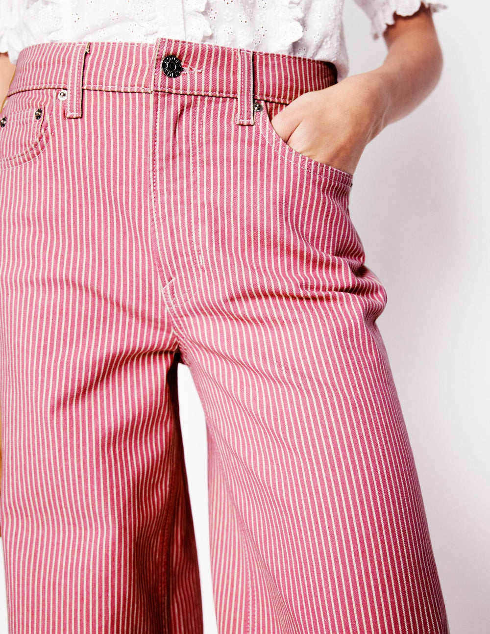 Boden High Rise Wide Leg Jeans - Pink Stripe