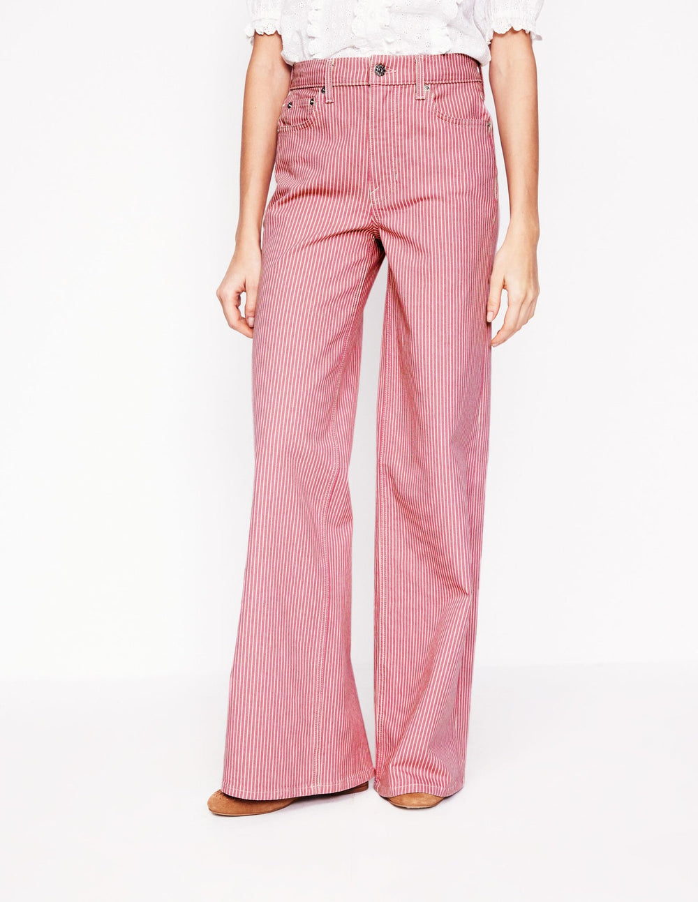 Boden High Rise Wide Leg Jeans - Pink Stripe
