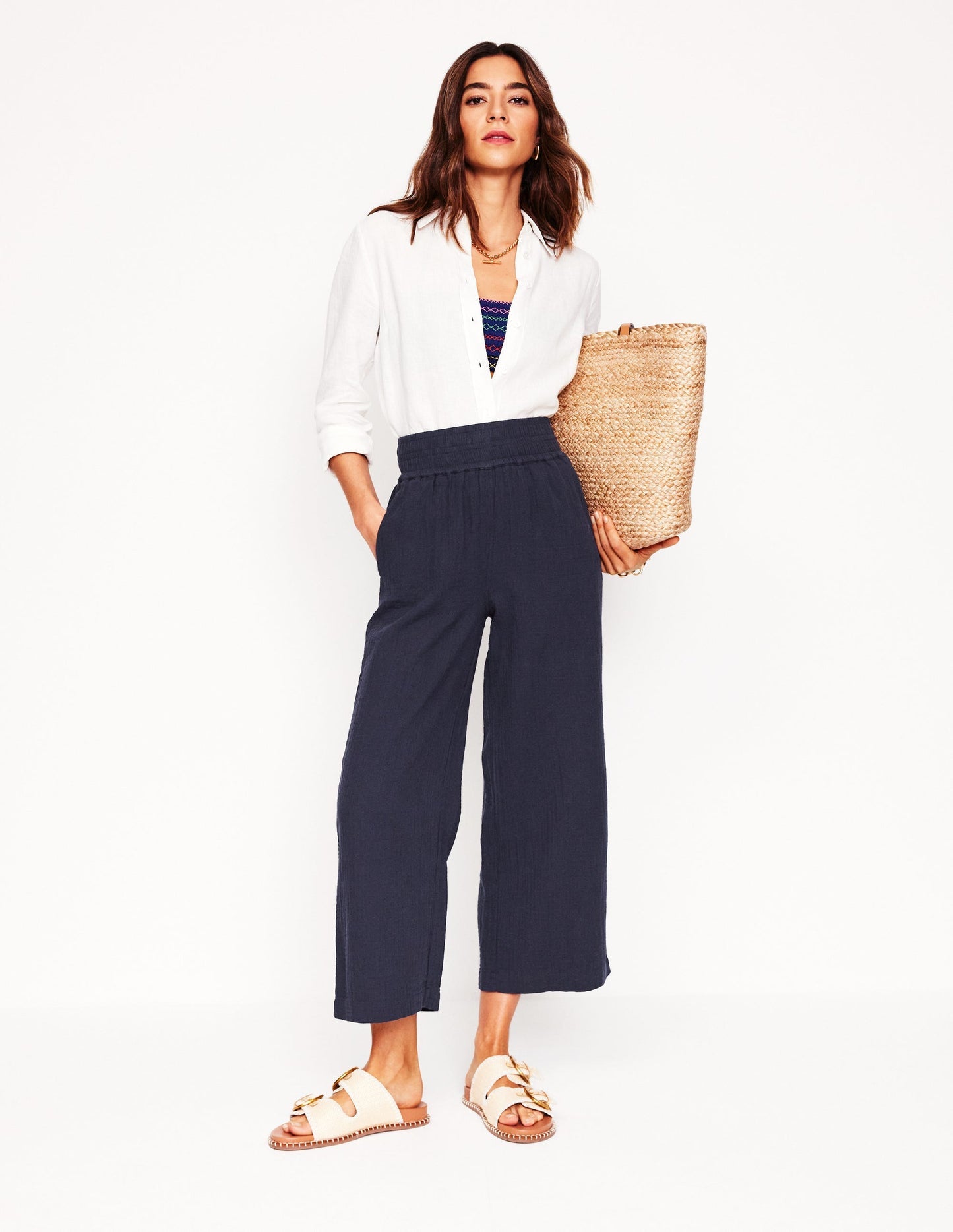 Boden Cropped Double Cloth Pants - Navy