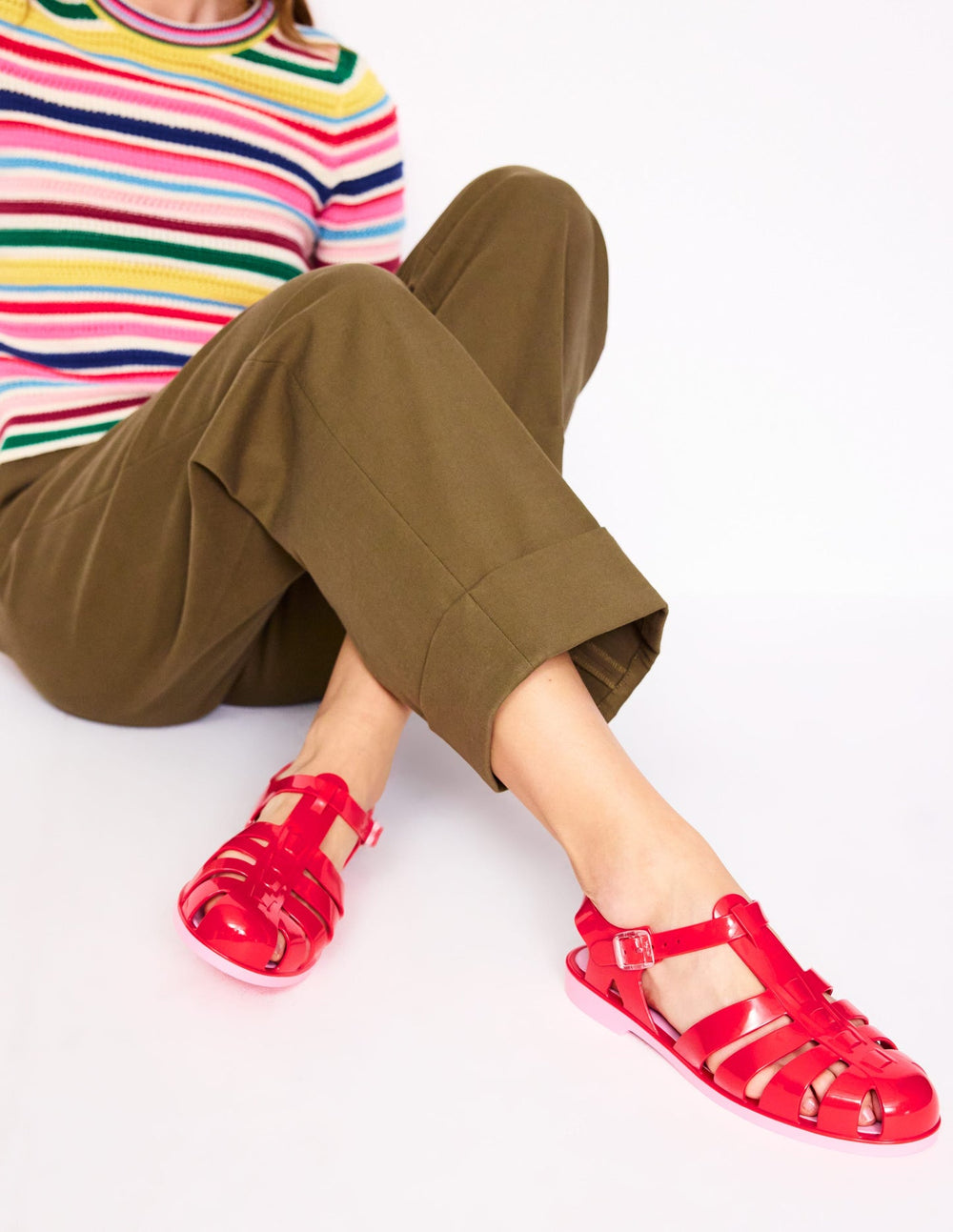 Boden Jelly Shoe - Post Box Red/ Soft Pink