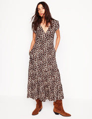 Boden Eloise Tiered Jersey Dress - Cheetah Pop
